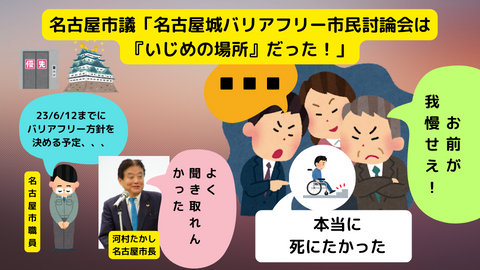 名古屋市議「名古屋城バリアフリー市民討論会は『いじめの場所』だった!」