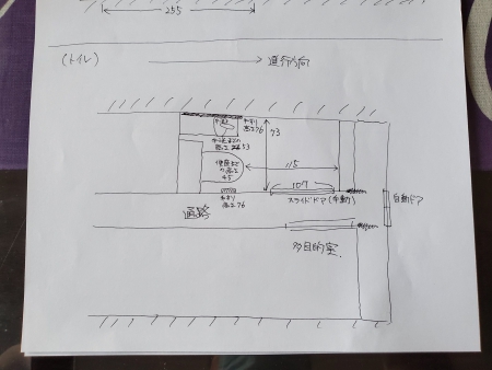 車いすトイレ内部の寸法図